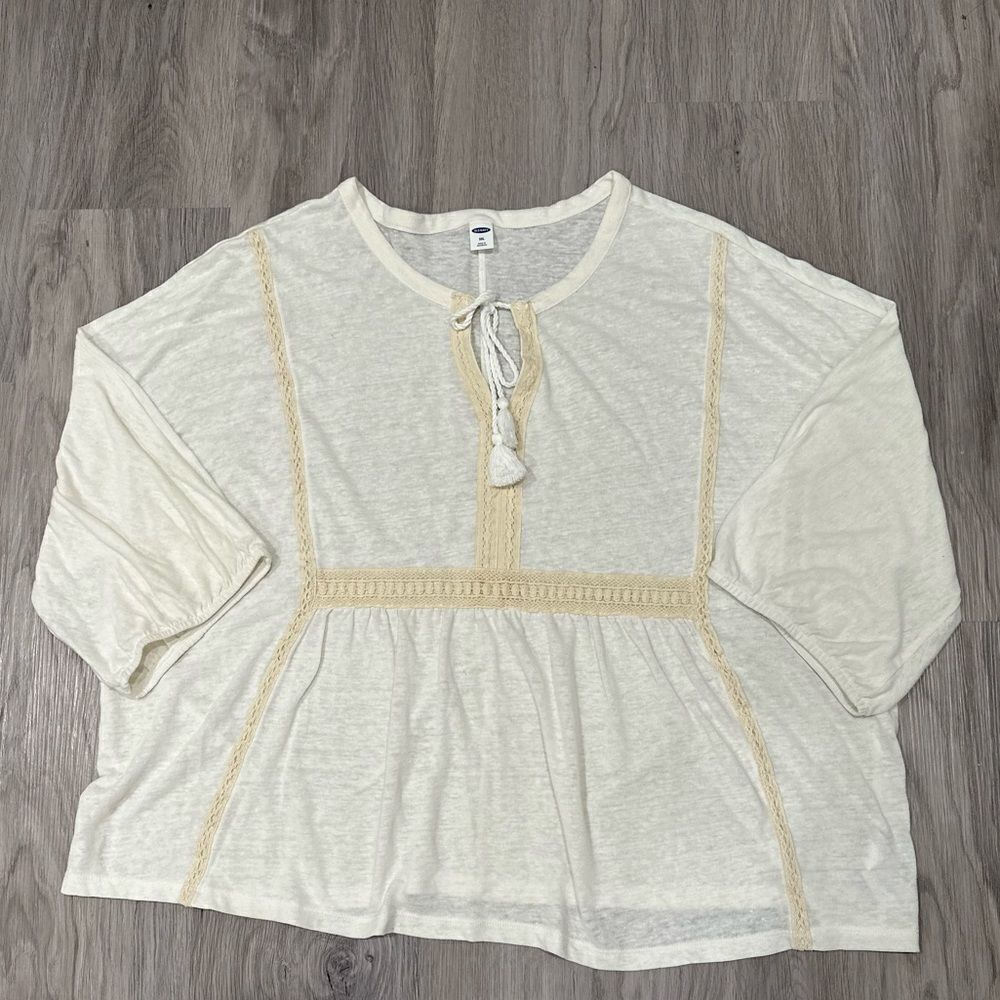 Old Navy Cream Linen Blend Peasant Blouse